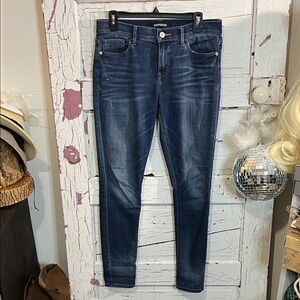 Express Women's Dark Blue Stretch REPREVE Mid-Rise Leggings / Jeans in 8R